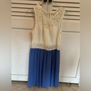 BCX dress, size 7, periwinkle and white lace
